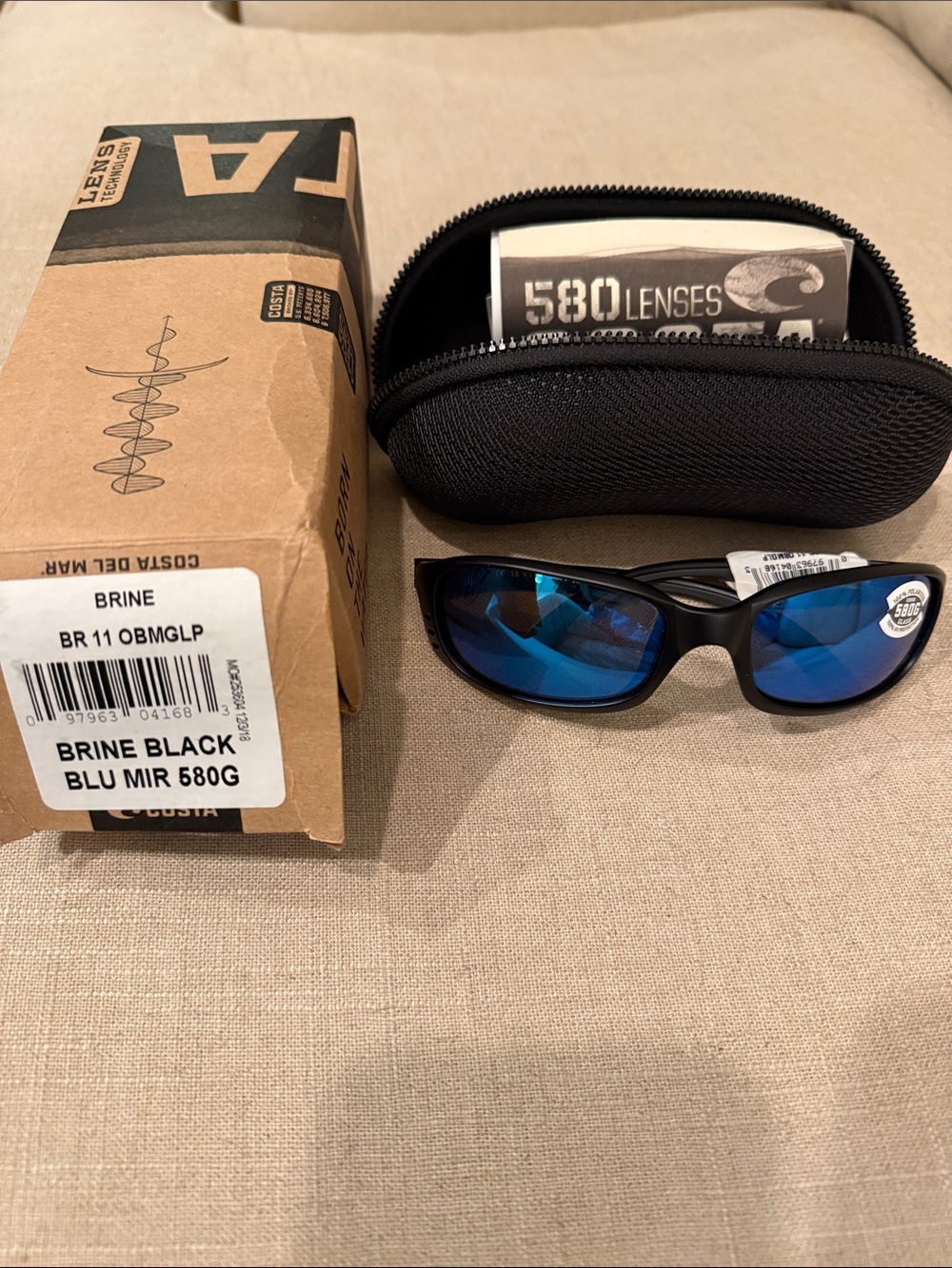 Costa Brine Sunglasses - Black Frame with Blue Mirrored Lenses